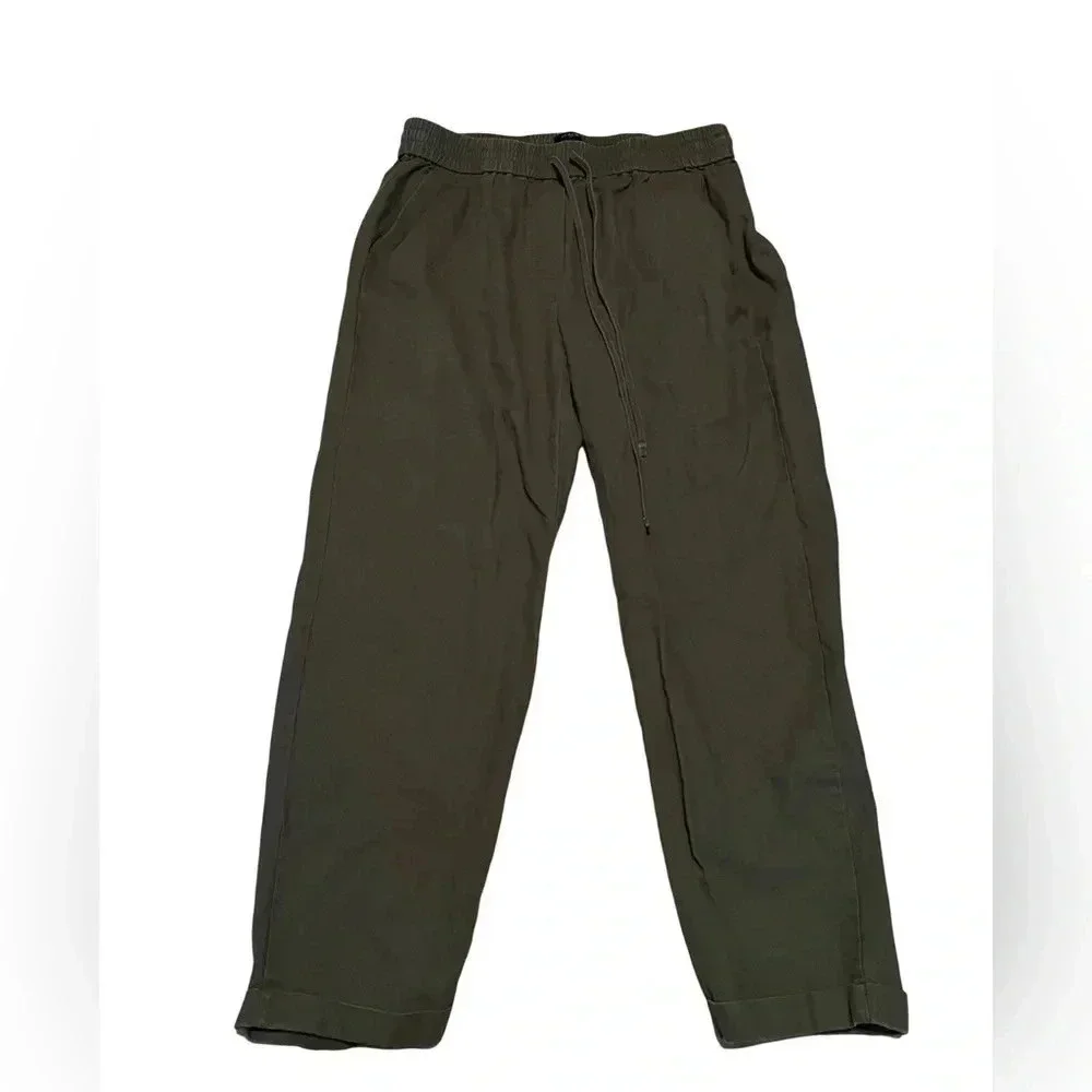 J.Crew Women Linen Blend Pants Green Size 6 Cropped Cuffed Hems BOHO Comfy - Picture 2 of 5